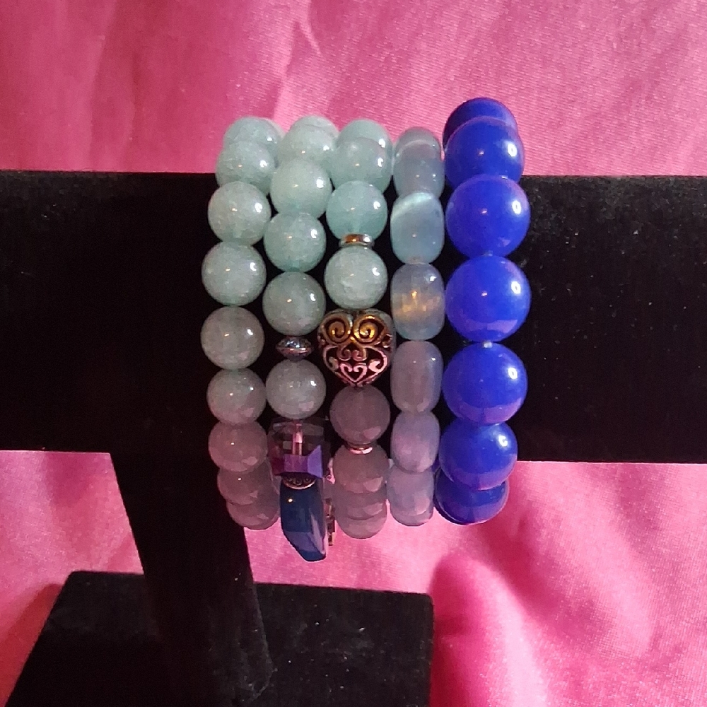 8 Blue Tone Gemstone Braclets - image 2